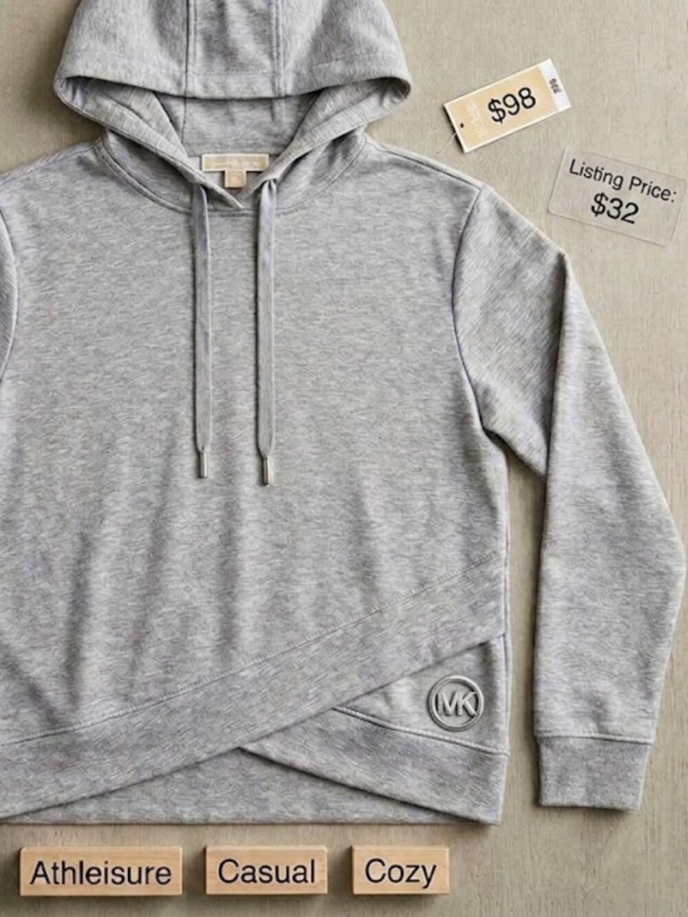 Michael Kors Gray Drawstring Hoodie Pullover Sweatshirt size L
